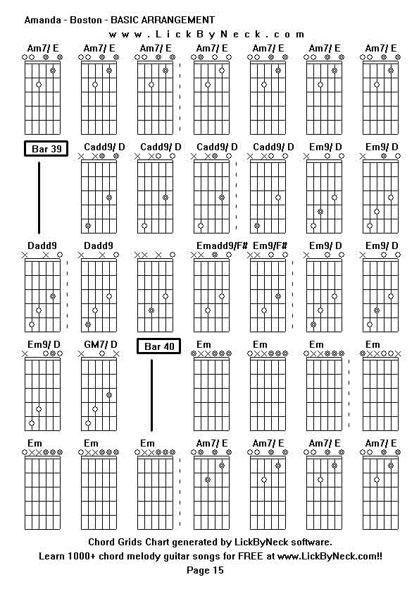 Chord Grids Chart of chord melody fingerstyle guitar song-Amanda - Boston - BASIC ARRANGEMENT,generated by LickByNeck software.